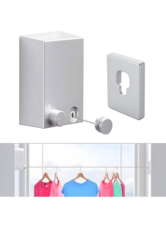 Retractable Clothesline,4.2m Wall Mounted Adjustable Stainless Steel Clothes Line, Laundry Line with Aluminum Alloy Bracket, Clothesline for Indoor Outdoor Bathroom Balcony (Silver)