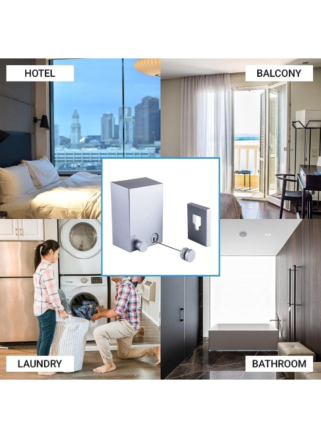 Retractable Clothesline,4.2m Wall Mounted Adjustable Stainless Steel Clothes Line, Laundry Line with Aluminum Alloy Bracket, Clothesline for Indoor Outdoor Bathroom Balcony (Silver)