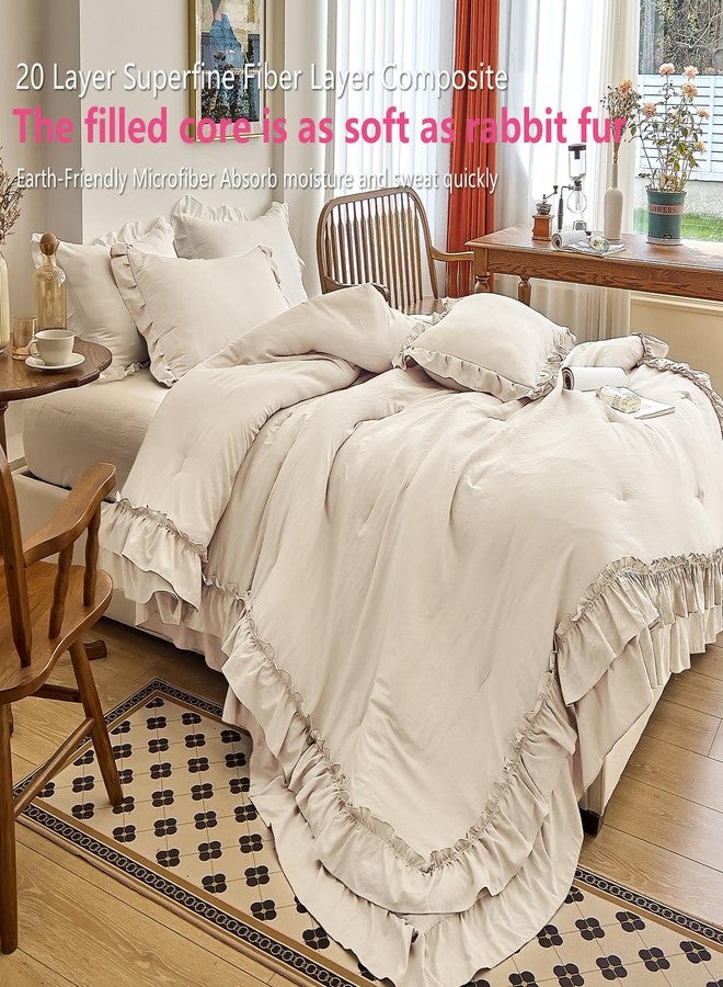 AIKASY Camel Ruffle Comforter Queen, 3 Pieces Vintage Ruffle Fringe Comforter, Farmhouse Rustic Microfiber Down Alternative Bedding Comforter Set (1 Comforter + 2 Pillow Shams) - Image 5