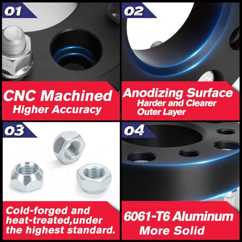 KSP PERFORMANCE فواصل عجلات KSP 2 بوصة 6x5.5 لتاكوما، فاصل إطارات 6x139.7 يناسب تويوتا تندرا 4 رانر FJ لاند كروزر سيكويا، فاصل مركزي مطروق بسمك 50 مم وفتحة محور 108 مم مع خيوط M12x1.5، غير مركزي المحور - Image 5