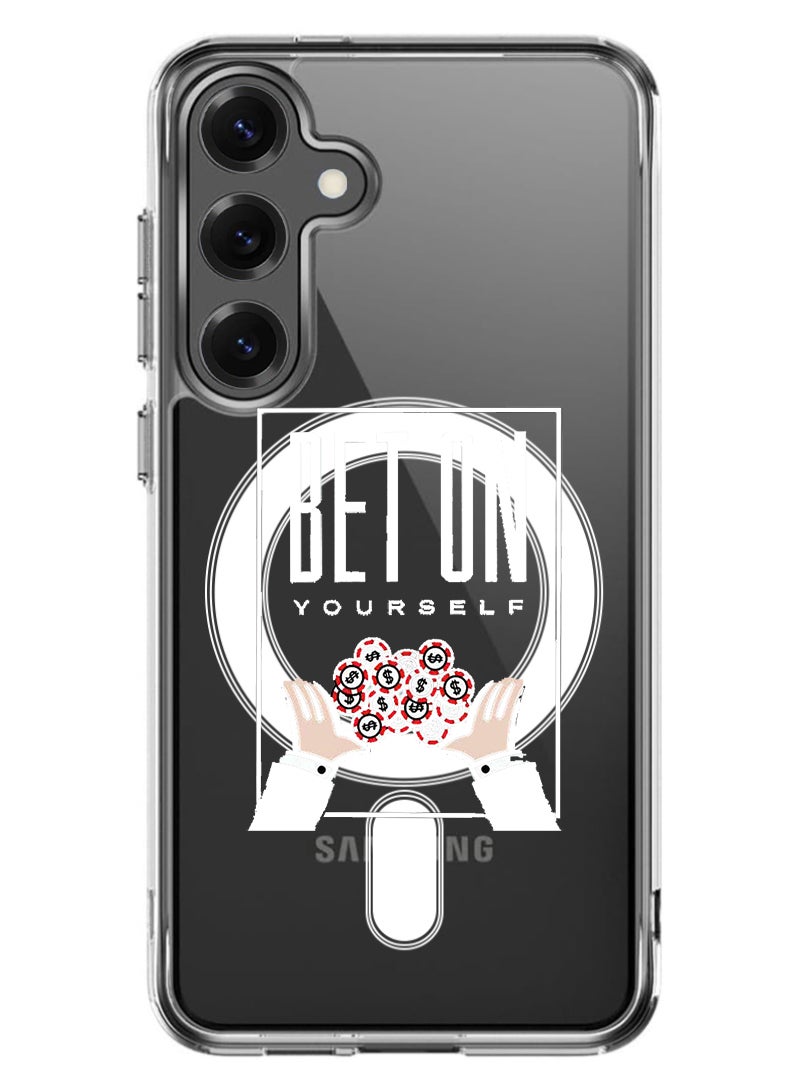 Theodor Magnetic Case for Samsung Galaxy S25 6.2-inch Compatible with MagSafe Wireless Charging, Shockproof Phone Bumper Cover Bet on yourself - White - Image 1