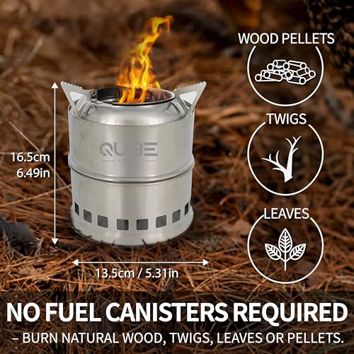 QUBE BBQ Portable Camping Stove with 3 Fire Starters – Stainless Steel Wood Burning Mini Camp Stove, Foldable with Carry Bag, for Backpacking, Hiking, Traveling, Emergency, Outdoor BBQ, and Picnic - Image 4