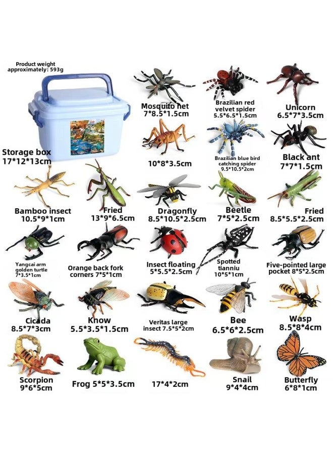 Children's Cognitive Simulation Wild Animal Model Toy Jungle Thorn Group Hedgehog Mouse Burr Stealing Melon Badger Hedgehog Ornaments-Color:Insect 26 Pieces Suit + Free Storage Box  - Image 1