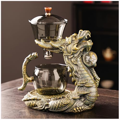 Miyxsin Glass Magnetic Tea Pot,Lazy Kungfu Drip Teapot with Infuser,Magnetic Water Diversion Rotating Cover Bowl Semi-Automatic Glass Teapot,Heat Resistant Kungfu Tea Set Coffee Set - Image 1