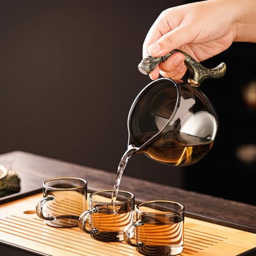 Miyxsin Glass Magnetic Tea Pot,Lazy Kungfu Drip Teapot with Infuser,Magnetic Water Diversion Rotating Cover Bowl Semi-Automatic Glass Teapot,Heat Resistant Kungfu Tea Set Coffee Set - Image 2