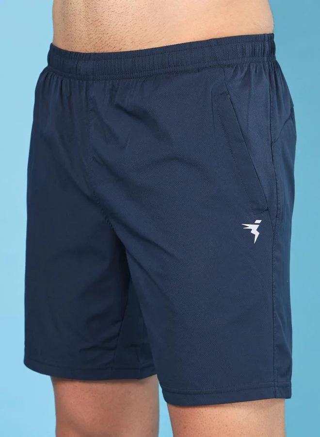 Technosport Technosport Men Plain Navy Shorts with Zip Pocket