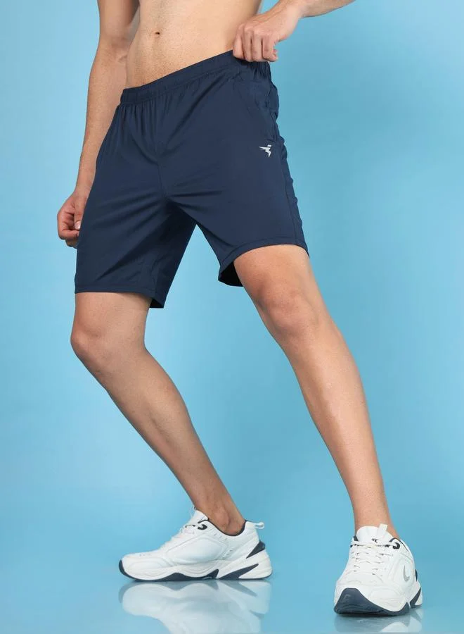 Technosport Technosport Men Plain Navy Shorts with Zip Pocket