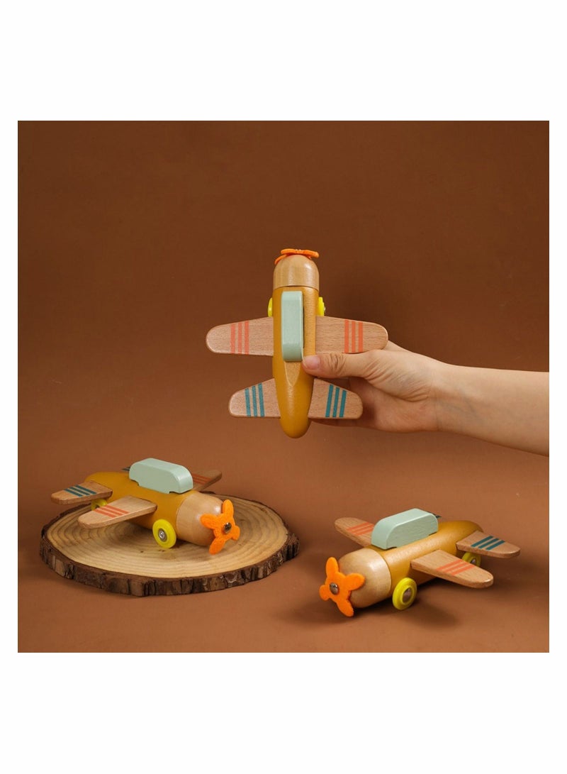 NIBEMINENT Airplane Toys for Boys and Girls Wooden Play Set Montessori Fine Motor Skills Great Toy Gift Aircraft Made with Durable Material - Image 4