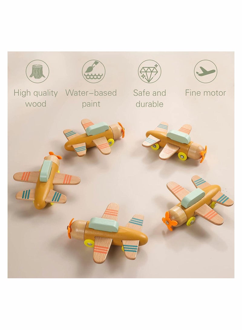 NIBEMINENT Airplane Toys for Boys and Girls Wooden Play Set Montessori Fine Motor Skills Great Toy Gift Aircraft Made with Durable Material - Image 3
