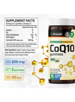 BIO KRAUTER BIO KRAUTER CoQ10 Gummies for Adults - CoQ10 200mg - Coenzyme Q10 (Ubiquinone) Antioxidant Supplement - 90 Vegan Pectin-Based Chews  - Image 2