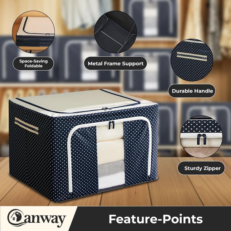 CANWAY 2 Pieces 66 Liters Double Sided Zipper Wardrobe Organizer with Durable Handles Foldable Closet Drawer Storage Box for Clothes Toys Books Blanket etc Blue - Image 3