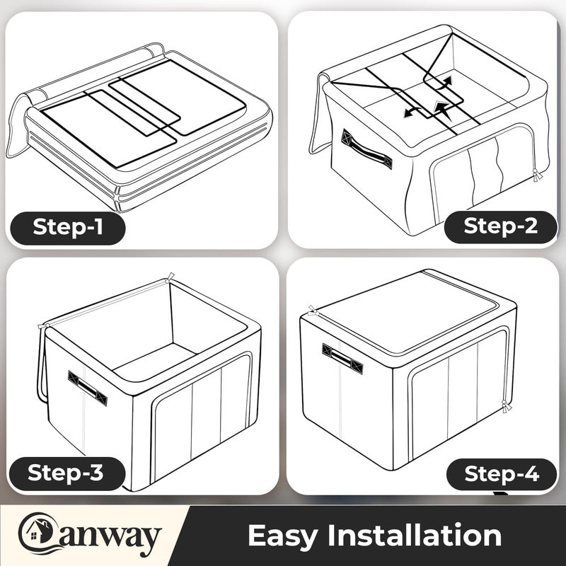 CANWAY 2 Pieces 66 Liters Double Sided Zipper Wardrobe Organizer with Durable Handles Foldable Closet Drawer Storage Box for Clothes Toys Books Blanket etc Blue - Image 4
