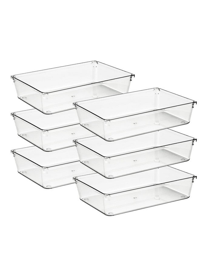 Ravinte 6 Pack Drawer Organizer - 6" X 9" Plastic Storage Bins, Acrylic Organizers With Non-Slip Pads Clear Desk Storage Tray For Makeup, Jewelries, Kitchen Utensils, Bathroom And Office - Image 1