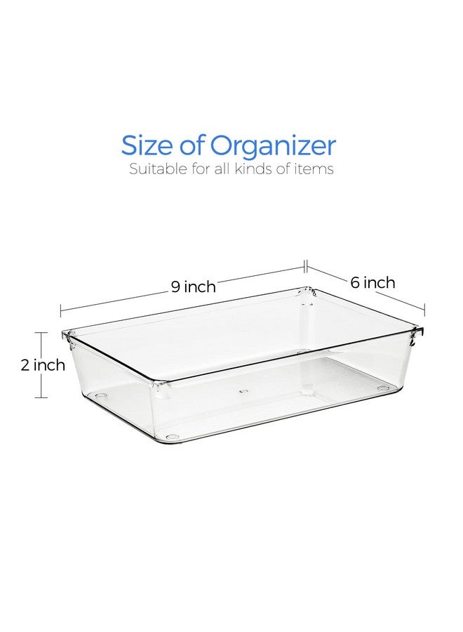 Ravinte 6 Pack Drawer Organizer - 6" X 9" Plastic Storage Bins, Acrylic Organizers With Non-Slip Pads Clear Desk Storage Tray For Makeup, Jewelries, Kitchen Utensils, Bathroom And Office - Image 3