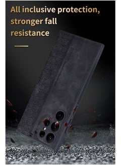 ICARLUS For Samsung Galaxy S22 Ultra Anti-scratch Phone Case Imprinted Leather Coated TPU Cover - Black  - Image 3