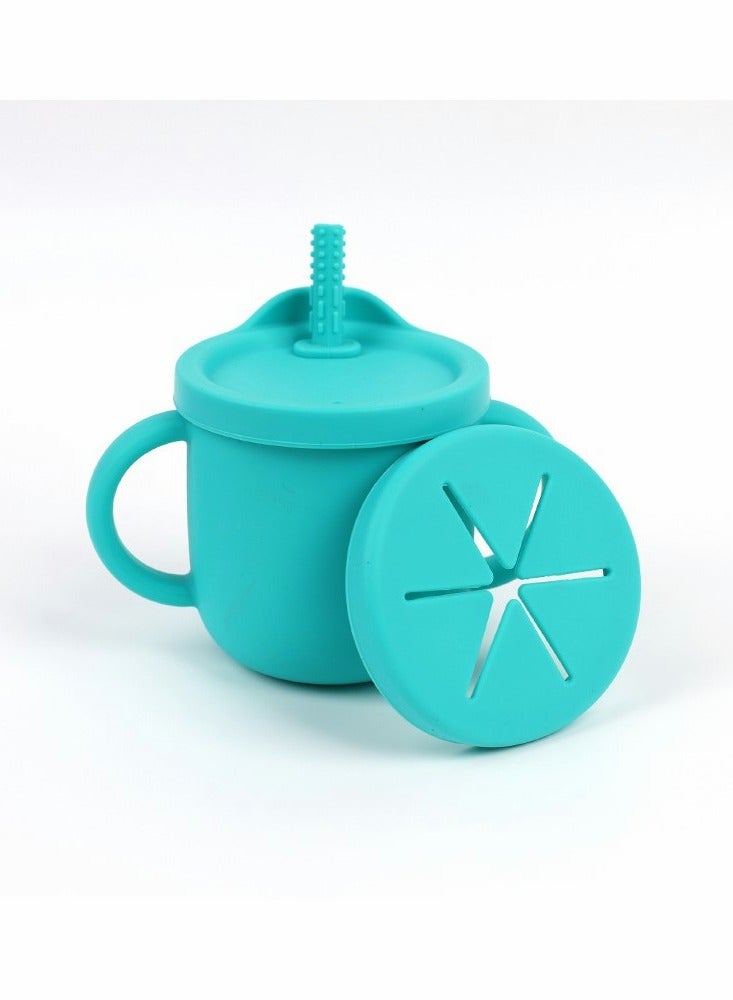 Silicone Sippy Cups for Babies and Toddlers 2,in,1 Snack Container in Turquoise Green - Image 1