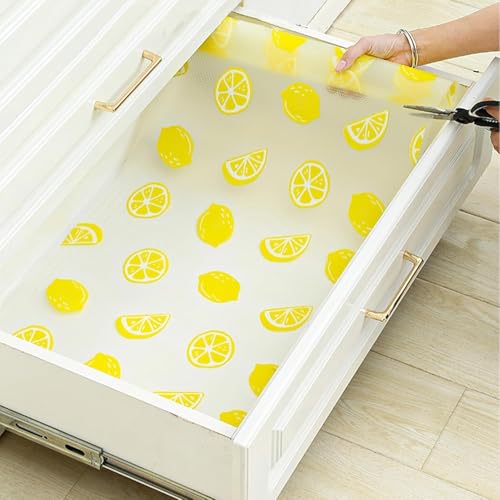 SKYTONE Kitchen Shelf Liner Anti Slip Mat EVA Food Grade Multipurpose Washable Sheet for Fridge, Shelf Liner, Table, Kitchen Drawer Mat (Lemon, 45 X 300 CM) - Image 1