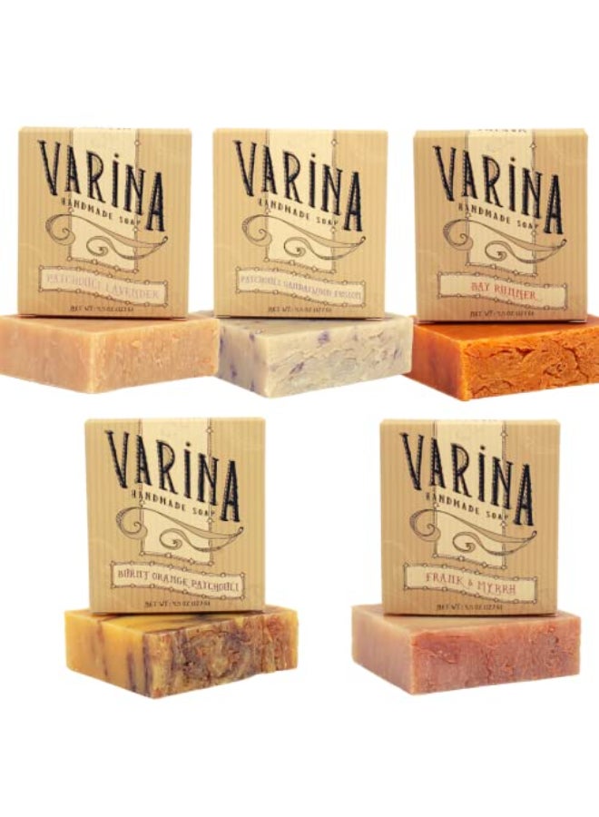 Varina Patchouli Soap Variety 5 Pack Gentle Cleansing for Sensitive Skin Earthy Scents Handmade Soap - Image 1