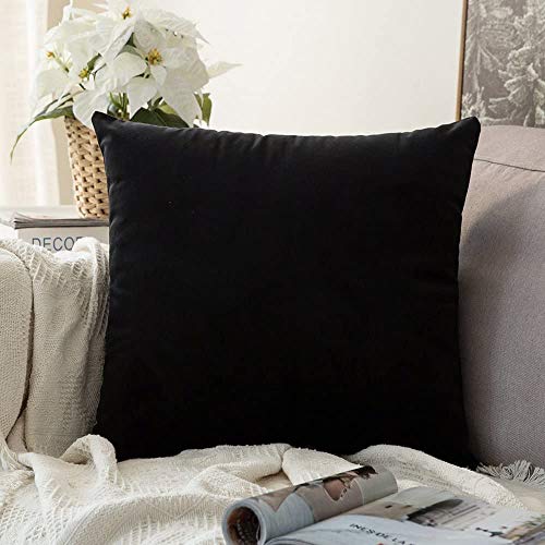 Khooti Velvet Cushion Cover, 24x24 | Black | Pack of 1 | Solid Plain Soft & Smooth, Decorative Cushion Covers for Living Room, Bedroom, Couches, Chairs, Sofas, Beds & Home Decor - Image 1