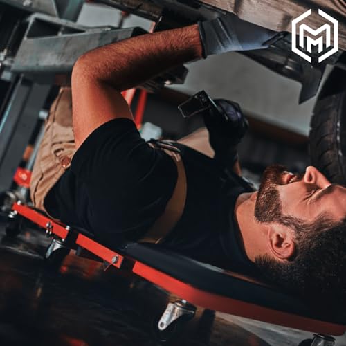 M-AUTO مقعد متحرك قابل للطي 40 بوصة، كرسي جراج قابل للتعديل، يمكن الاستلقاء أو الجلوس، سعة 330 رطل تحت السيارة مع 6 عجلات دوارة، أحمر - Image 3