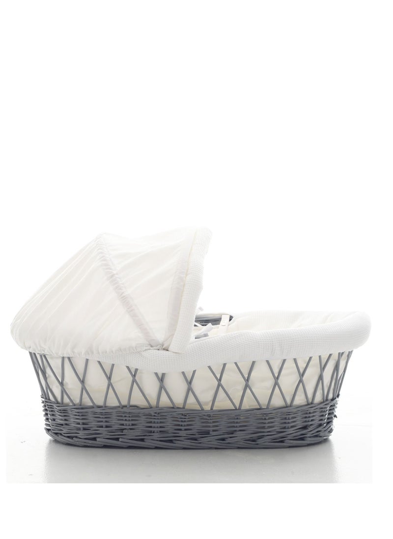 TEKNUM Teknum Infant Wicker Moses Basket with White Waffle Beddings - Wooden Grey  - Image 1