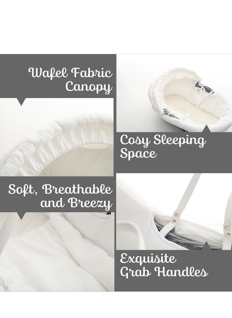 TEKNUM Teknum Infant Wicker Moses Basket with White Waffle Beddings - Wooden Grey  - Image 2