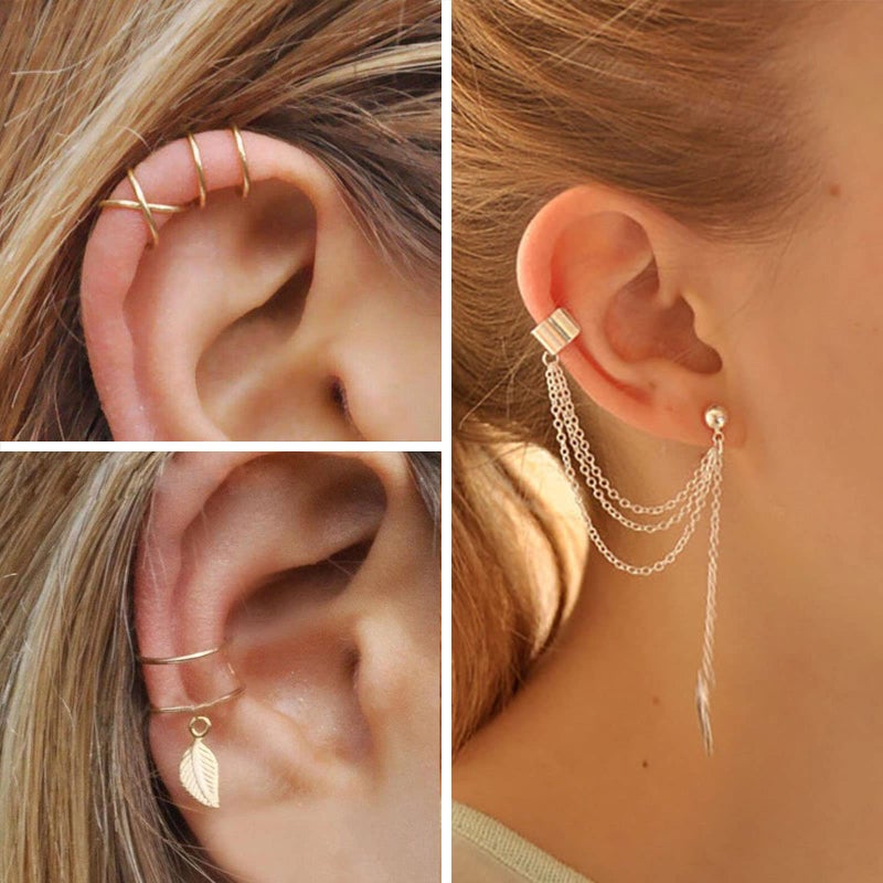 IFKM 36 PCS Gold Plated Jewelry Set with 4 PCS Necklace, 11 PCS Bracelet, 7 PCS Ear Cuffs Earring, 14 Pcs Knuckle Rings for Women Valentine Anniversary Birthday Friendship Gift - Image 5