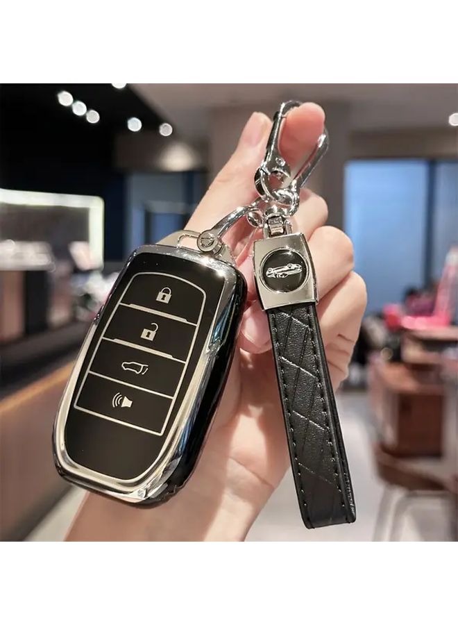Black Car Keychain Key Case Cover for Toyota Models - Image 1