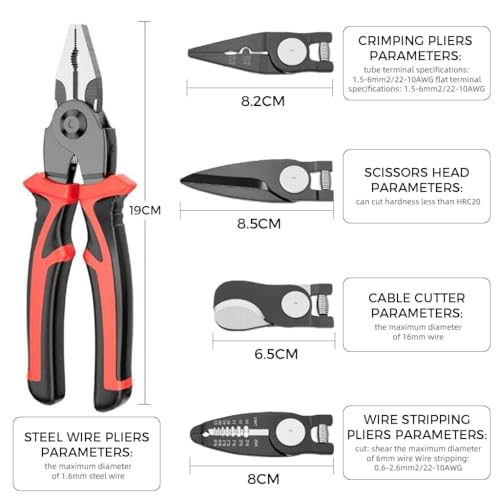 XBEY 9-in-1 Multifunctional Stainless Steel Wire Cutter Foldable Wire Stripper Crimper Cable Cutter Pliers for Cutting Electrical Stripping Tool & Crimping Tool (5 Head Plier) - Image 5