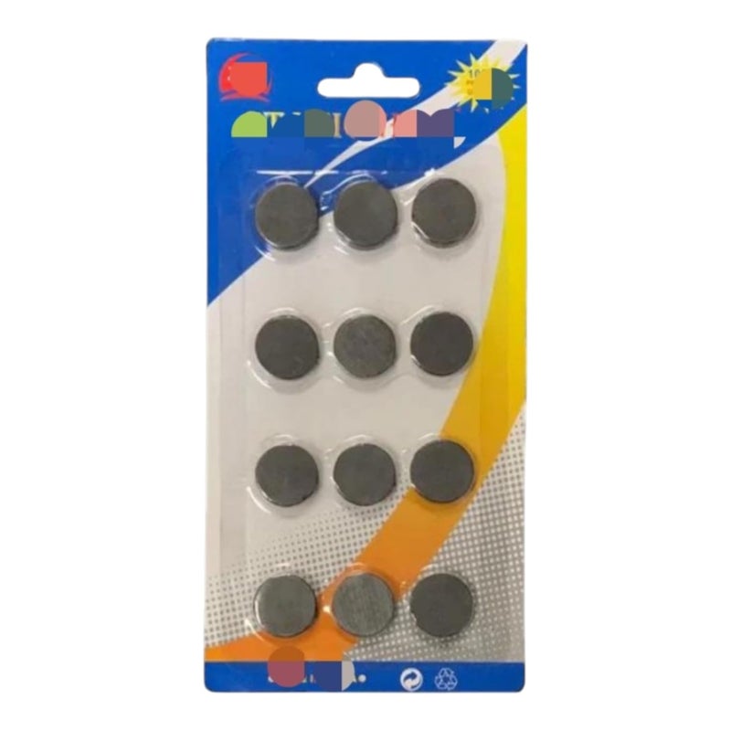 Round Magnets for Chalkboard and Refrigerator, Black, 17 mm Diameter, 12 Pieces, Disc Shape