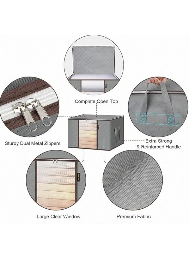EETU 8 Pack Clothes Storage Bags 24 Gallon Storage Containers With Reinforced Handle Sturdy Zipper,Closet Storage For Blanket Comforter Pillow Bedding,Grey - Image 2