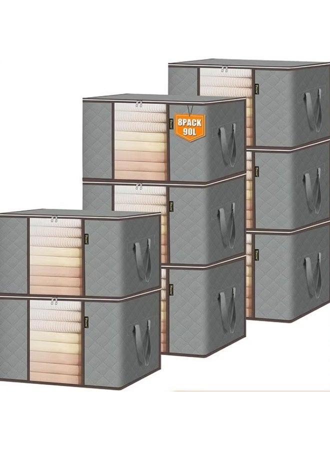 EETU 8 Pack Clothes Storage Bags 24 Gallon Storage Containers With Reinforced Handle Sturdy Zipper,Closet Storage For Blanket Comforter Pillow Bedding,Grey - Image 1