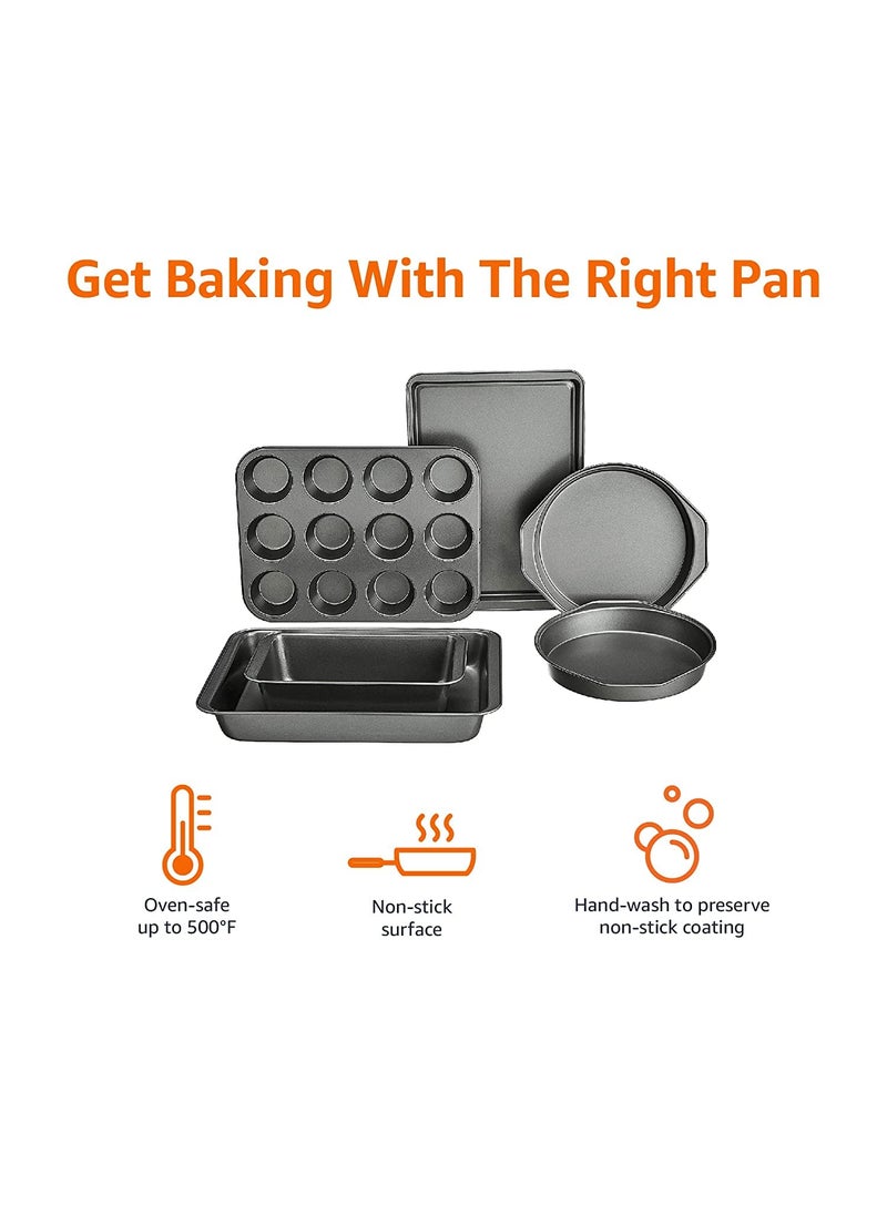 BAKING SET Baking Set Nonstick Carbon Steel Baking Bread Pan 6Piece NonStick Microwave Safe Bakeware Set BlackCompatible only for OTG Above 32 L  - Image 2