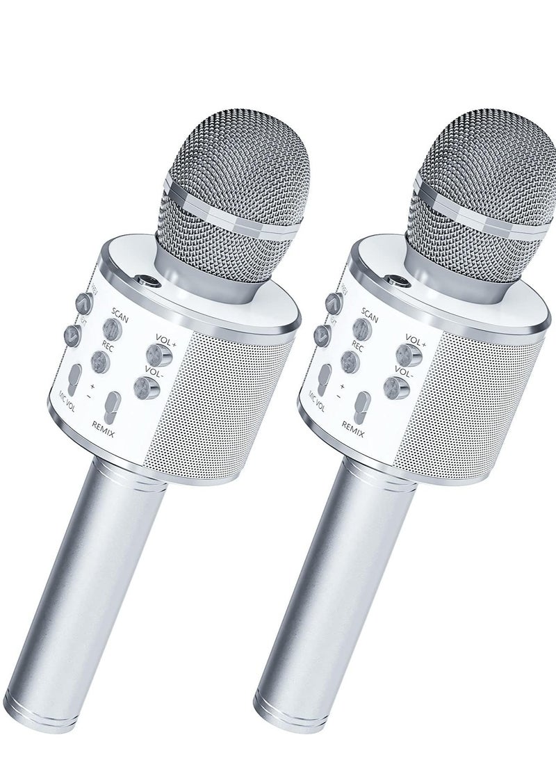 ELTRAZONE 2 Pack Wireless Bluetooth Karaoke Microphone for Kids – Portable Handheld Mic Speaker Machine in Silver, Perfect Gift for All Ages - Image 1