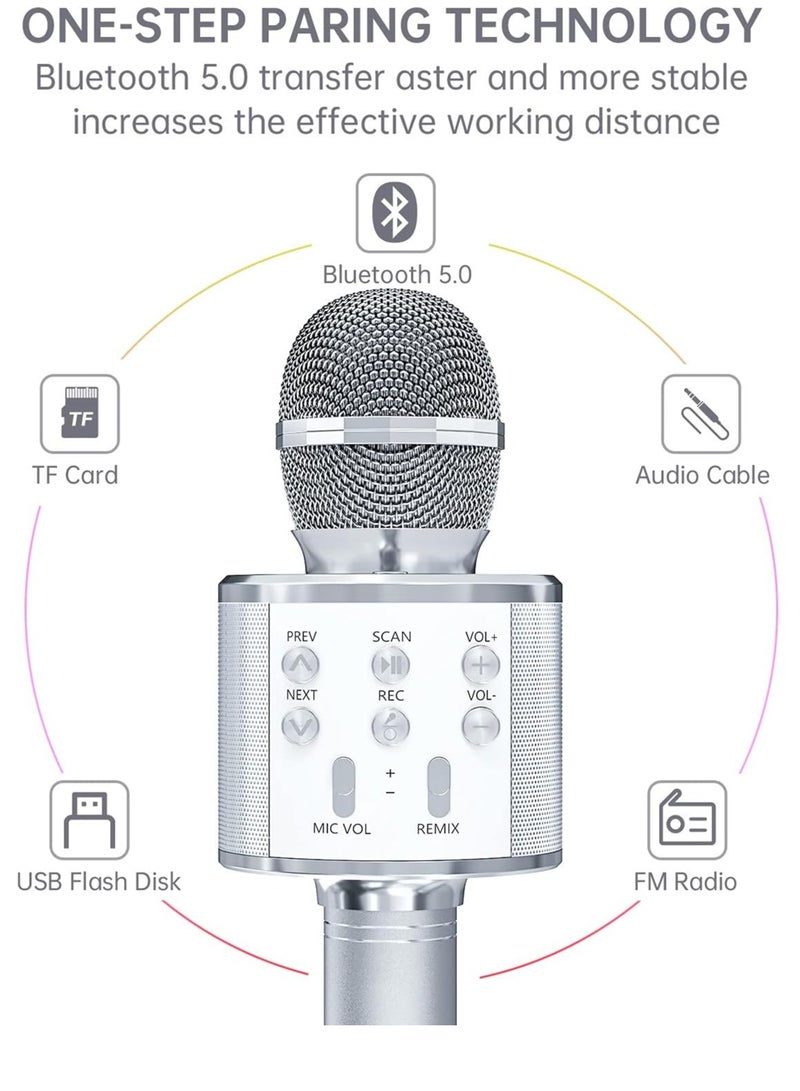 ELTRAZONE 2 Pack Wireless Bluetooth Karaoke Microphone for Kids – Portable Handheld Mic Speaker Machine in Silver, Perfect Gift for All Ages - Image 2