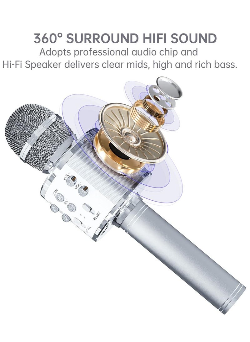 ELTRAZONE 2 Pack Wireless Bluetooth Karaoke Microphone for Kids – Portable Handheld Mic Speaker Machine in Silver, Perfect Gift for All Ages - Image 3
