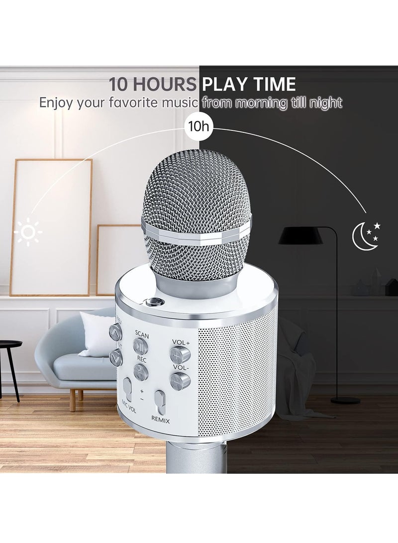 ELTRAZONE 2 Pack Wireless Bluetooth Karaoke Microphone for Kids – Portable Handheld Mic Speaker Machine in Silver, Perfect Gift for All Ages - Image 4