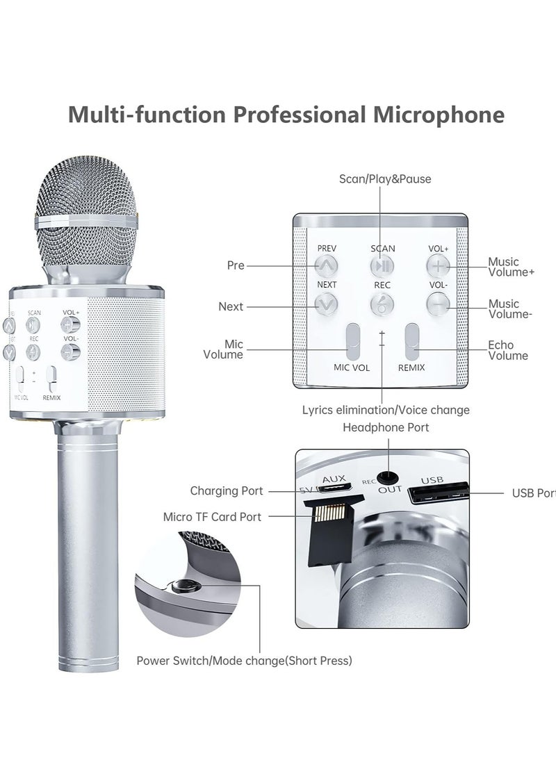 ELTRAZONE 2 Pack Wireless Bluetooth Karaoke Microphone for Kids – Portable Handheld Mic Speaker Machine in Silver, Perfect Gift for All Ages - Image 5