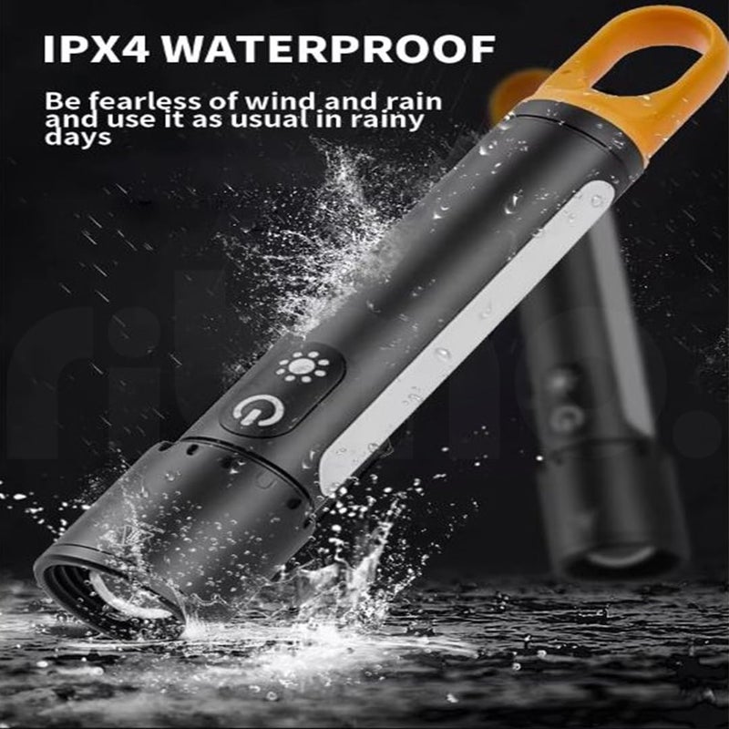 Ritmo فلاشلايت ريتمو LED القابل لإعادة الشحن عالي اللمعان يمكن شحنه أيضًا بواسطة بنك الطاقة أضواء فلاش الأكثر سطوعًا للطوارئ والتخييم ضوء جانبي قابل للتكبير عدسات متعددة الألوان فلاشلايت للمشي في الطبيعة - Image 4