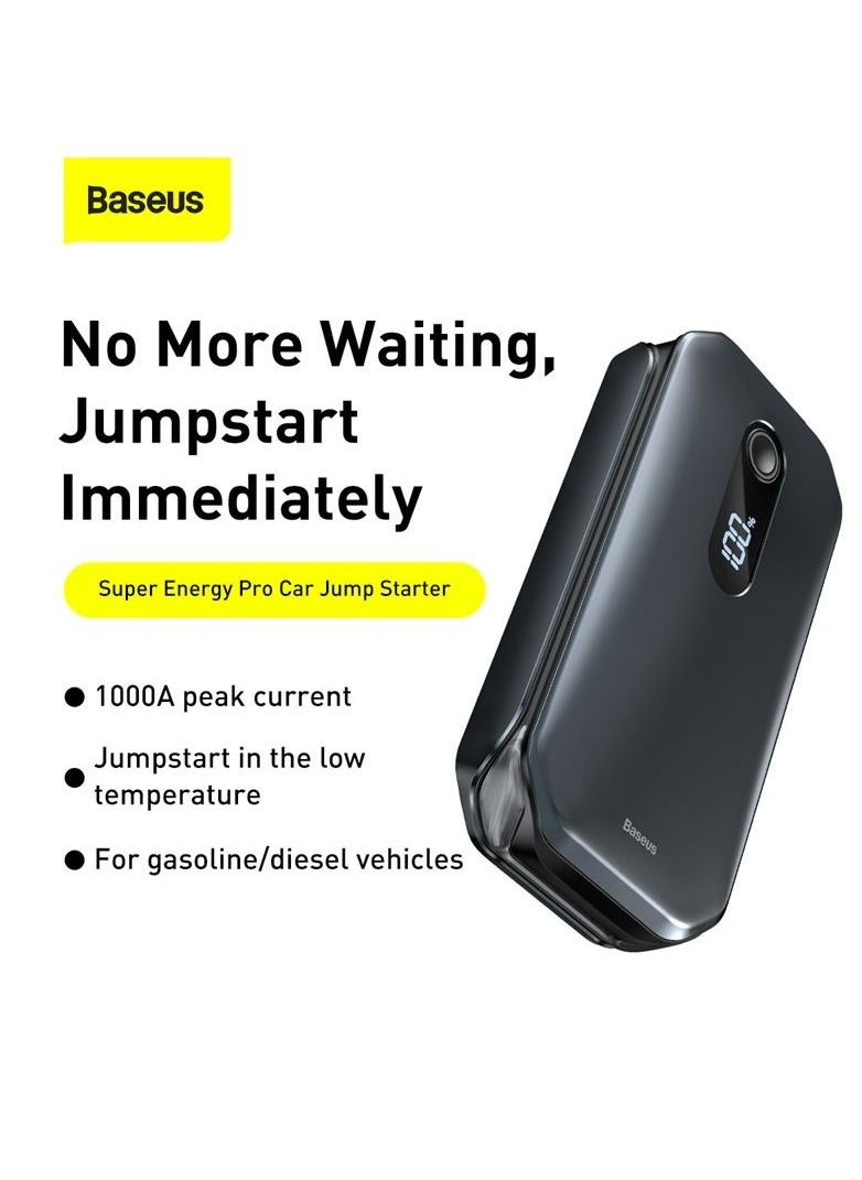 Baseus Super Energy Pro Car Jump Starter - 12V 12000mAh Portable Battery for Jump Starting 6.0L Gasoline and 3.5L Diesel Engines | 1000A Peak Power, Smart Jumper Cables, Fast USB Charger, LED Light, Emergency Battery Charger for Cars, Trucks, Motorcycles, Boats and More  - Image 2