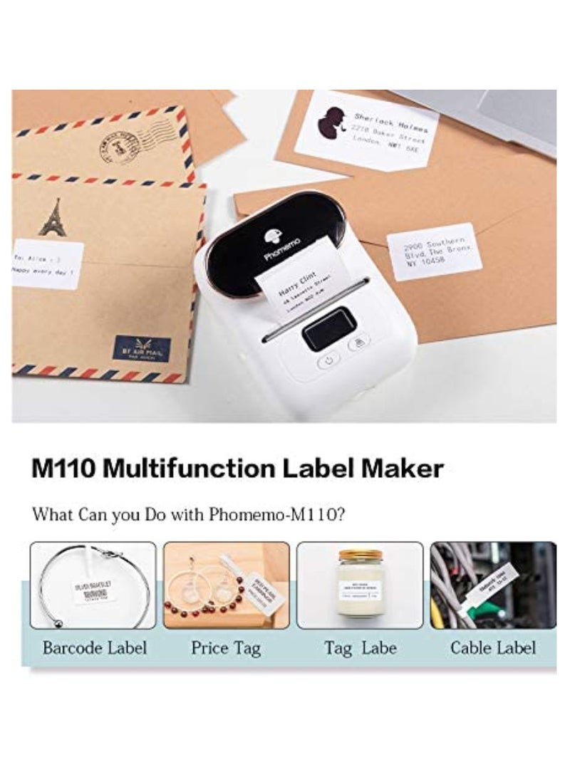 M110 Label Printer Portable Bluetooth Thermal Mini Label Maker Printer Apply to Labeling Compatible with Android u0026 iOS System With 1 40×30mm Label White - Image 2