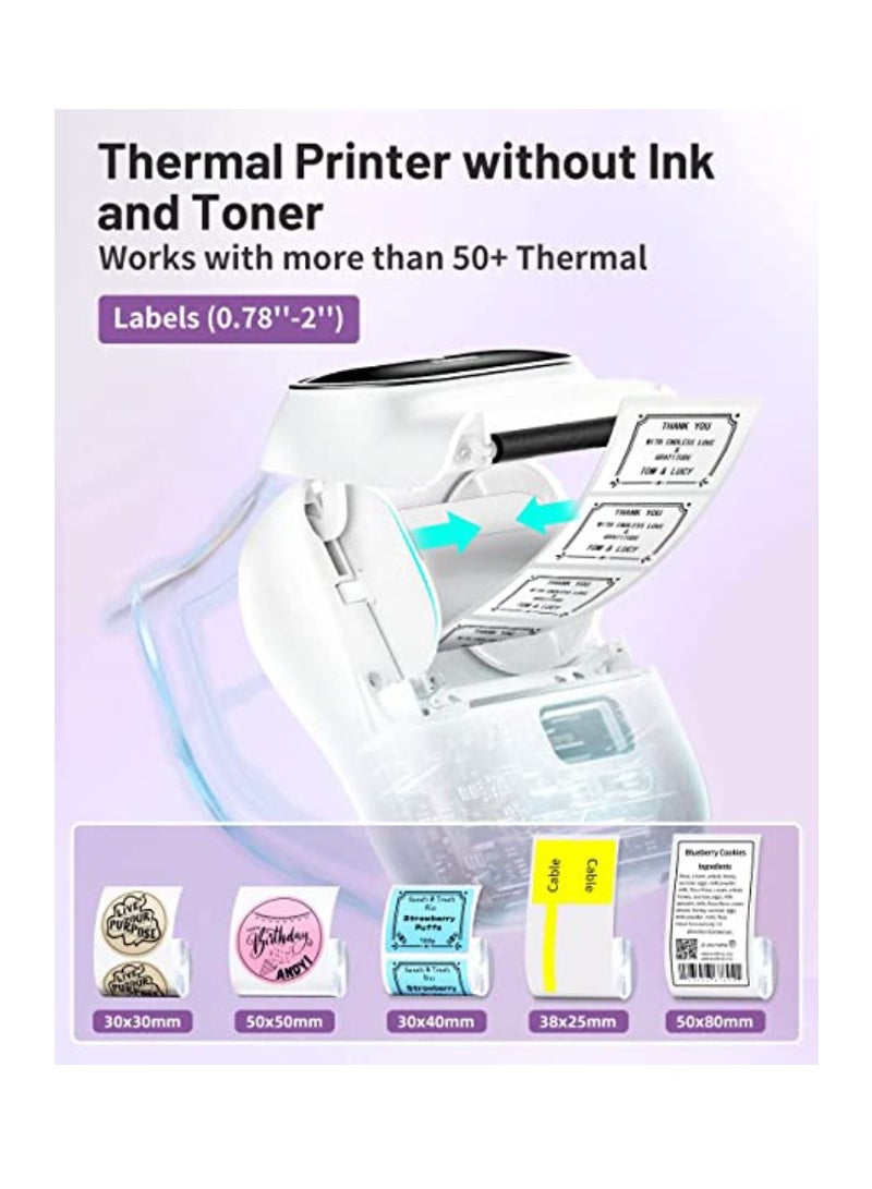 M110 Label Printer Portable Bluetooth Thermal Mini Label Maker Printer Apply to Labeling Compatible with Android u0026 iOS System With 1 40×30mm Label White - Image 4