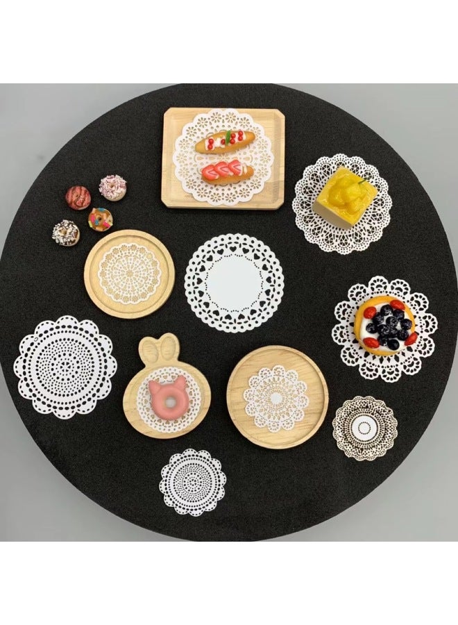 Doll House Cake Paper Pad Food Play Hand Account Decoration Mini Lace Paper Retro Hollow Paper Lace Paper Props Decoration-Color:7 Large And Small  - Image 3
