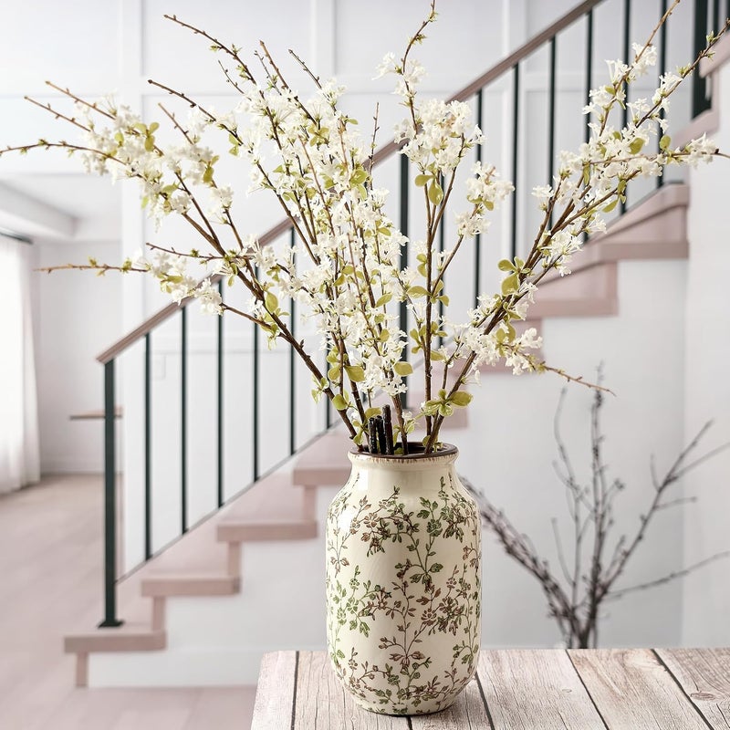 SIDUCAL Longevity optimized build Ceramic Vintage Pastoral Vase, 8.78 Inch Chinoiserie Floral Vase, Retro Ice Cracked Rustic Farmhouse Vases for Home Decor, Living Room, Bookshelf, Office, Tuscan Decor, Green and Brown Floral Market mainstream color picks - Image 3