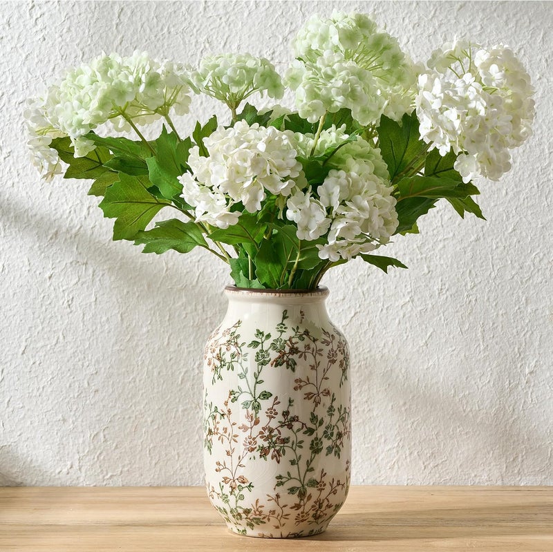 SIDUCAL Longevity optimized build Ceramic Vintage Pastoral Vase, 8.78 Inch Chinoiserie Floral Vase, Retro Ice Cracked Rustic Farmhouse Vases for Home Decor, Living Room, Bookshelf, Office, Tuscan Decor, Green and Brown Floral Market mainstream color picks - Image 1