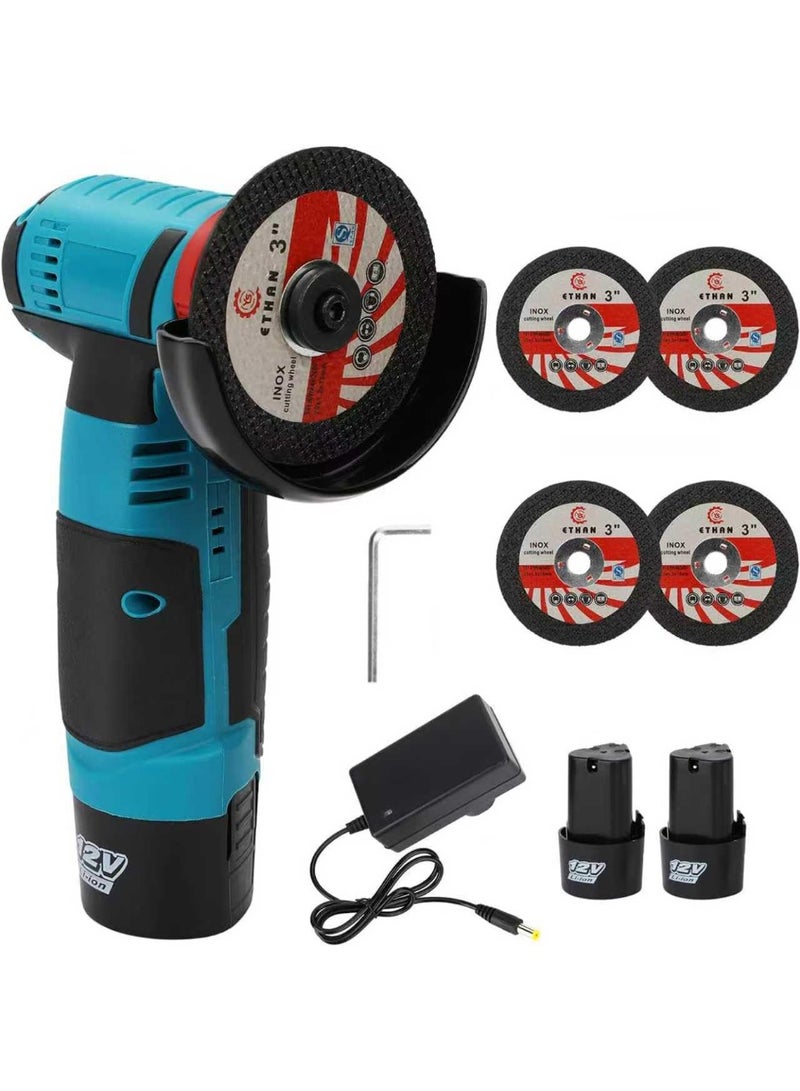 الحلم أداة طحن زاوية، طاحنة زاوية صغيرة، أداة طحن زاوية كهربائية لاسلكية 12 فولت 19500 دورة في الدقيقة مع بطاريتين 2000 مللي أمبير، شفرة قطع نايلون/قرص طحن/قرص قطع معدني - Image 1