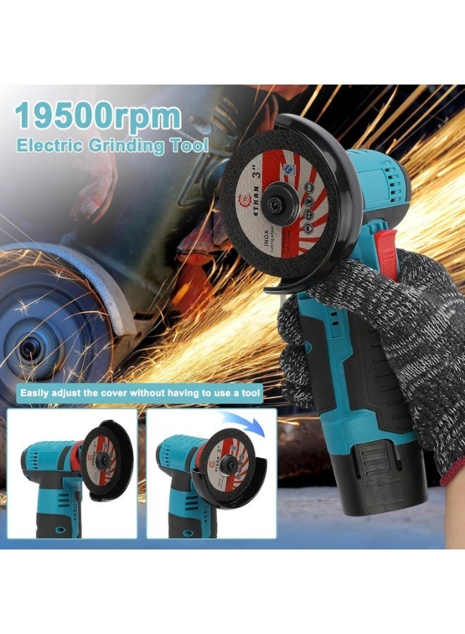 RUIYADA Angle Grinder Tool, Mini Angle Grinder, Cordless Electric Angle Grinding Tool 12V 19500RPM with 2PCS 2000mAh Battery, Nylon Cutting Blade-s/Grinding Disc/Metal Cutting Disc - Image 2