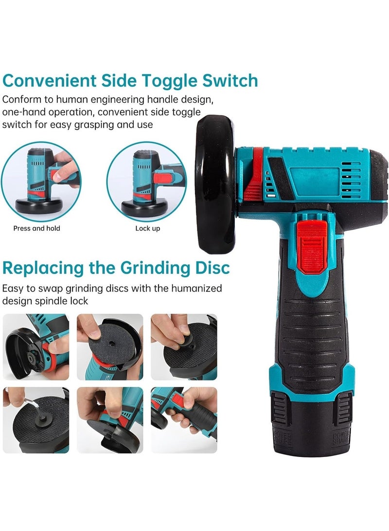 RUIYADA Angle Grinder Tool, Mini Angle Grinder, Cordless Electric Angle Grinding Tool 12V 19500RPM with 2PCS 2000mAh Battery, Nylon Cutting Blade-s/Grinding Disc/Metal Cutting Disc - Image 4