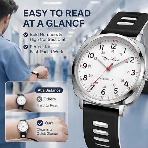 Diaofendi Waterproof Nurse Watch for Medical Professionals,Women Men, 24 Hour with Second Hand, Military Time Easy to Read Dial (Rose Gold-Pink White) - Image 5