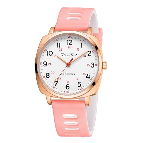 Diaofendi Waterproof Nurse Watch for Medical Professionals,Women Men, 24 Hour with Second Hand, Military Time Easy to Read Dial (Rose Gold-Pink White) - Image 1